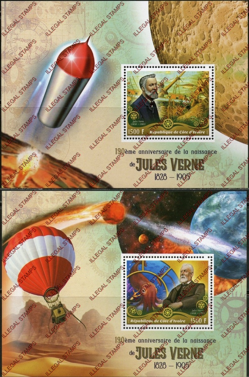 Ivory Coast 2018 Anniversaries Birth of Jules Verne Illegal Stamp Souvenir Sheets of 1
