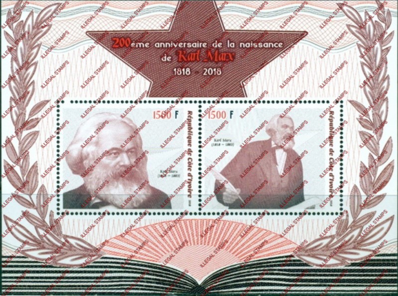 Ivory Coast 2018 Anniversaries Birth of Karl Marx Illegal Stamp Souvenir Sheet of 2