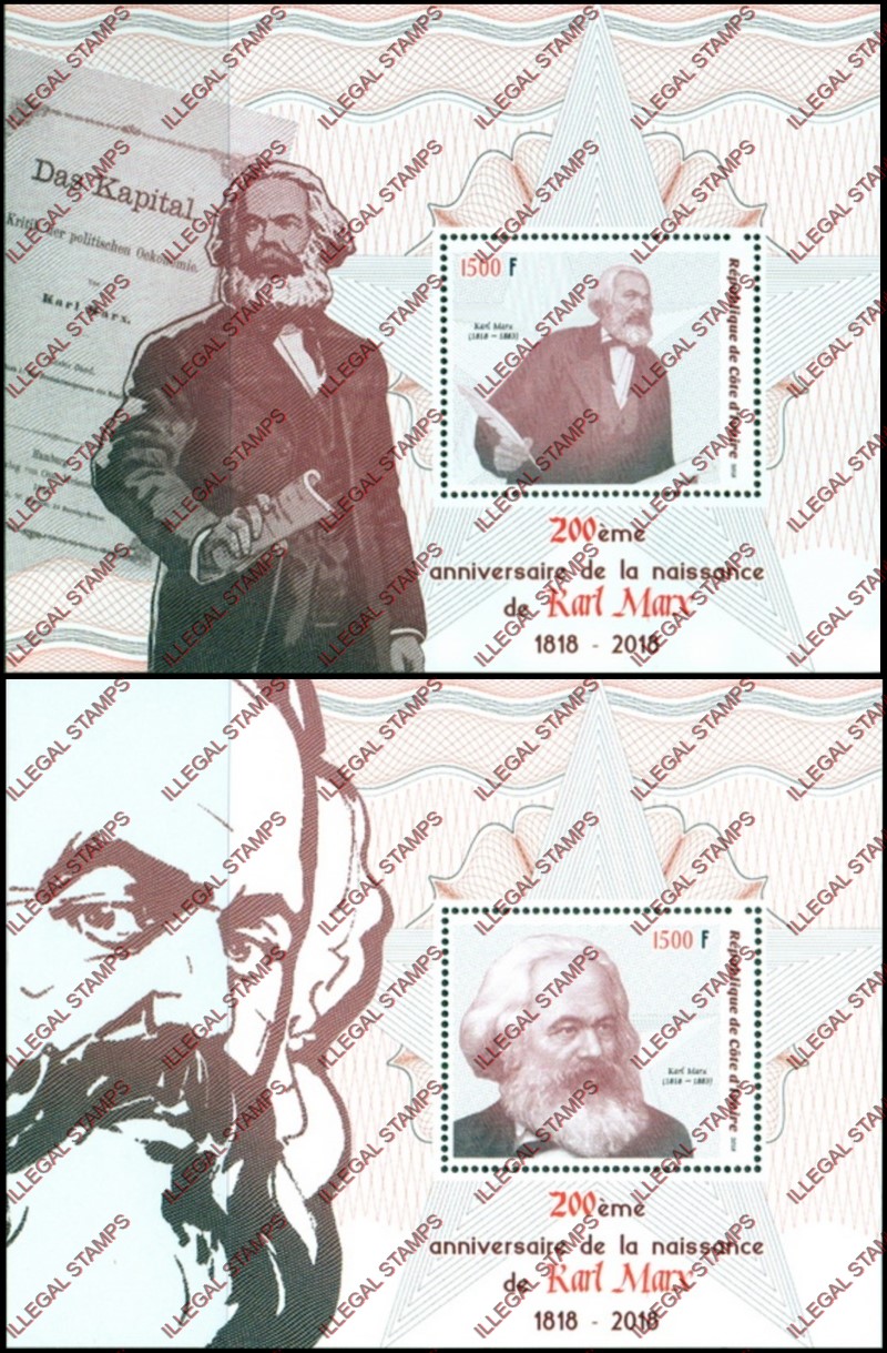 Ivory Coast 2018 Anniversaries Birth of Karl Marx Illegal Stamp Souvenir Sheets of 1