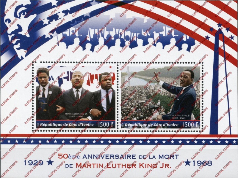 Ivory Coast 2018 Anniversaries Death of Martin Luther King Jr. Illegal Stamp Souvenir Sheet of 2