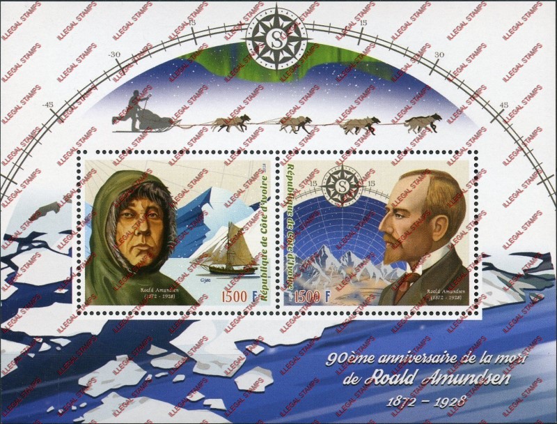 Ivory Coast 2018 Anniversaries Death of Roald Amundsen Illegal Stamp Souvenir Sheet of 2