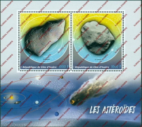 Ivory Coast 2018 Asteroids Illegal Stamp Souvenir Sheet of 2