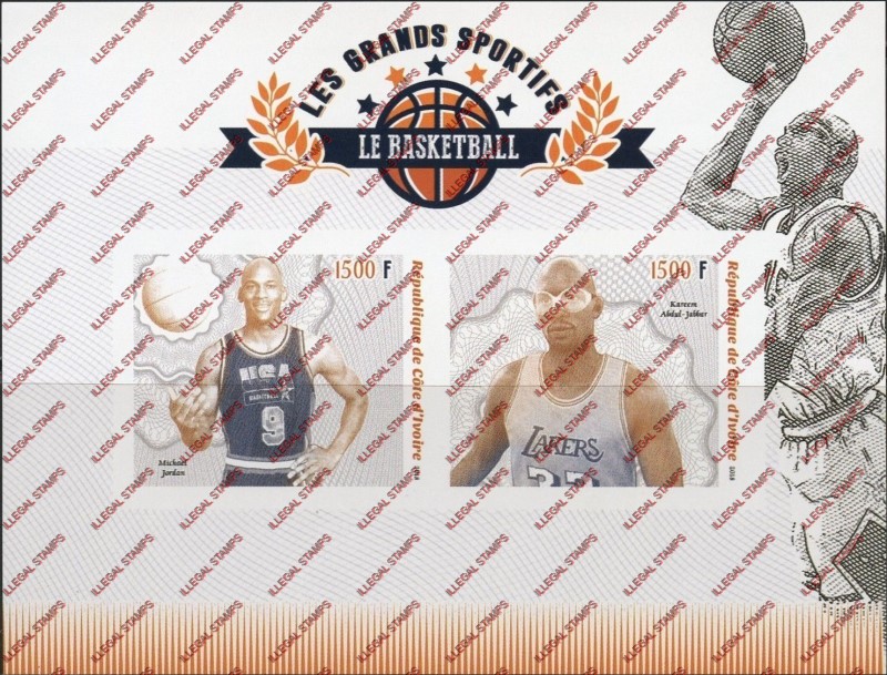Ivory Coast 2018 Basketball Illegal Stamp Souvenir Sheet of 2