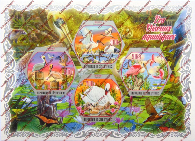 Ivory Coast 2018 Birds Aquatic Illegal Stamp Souvenir Sheet of 4