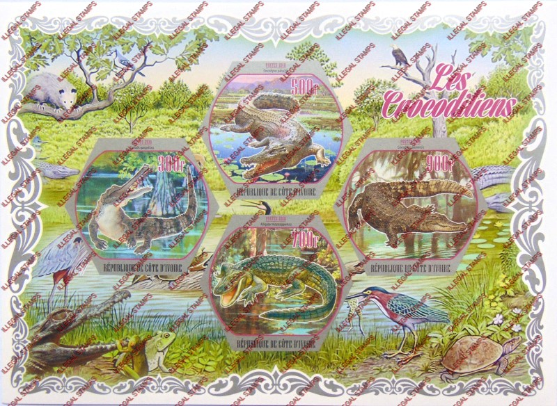 Ivory Coast 2018 Crocodiles Illegal Stamp Souvenir Sheet of 4