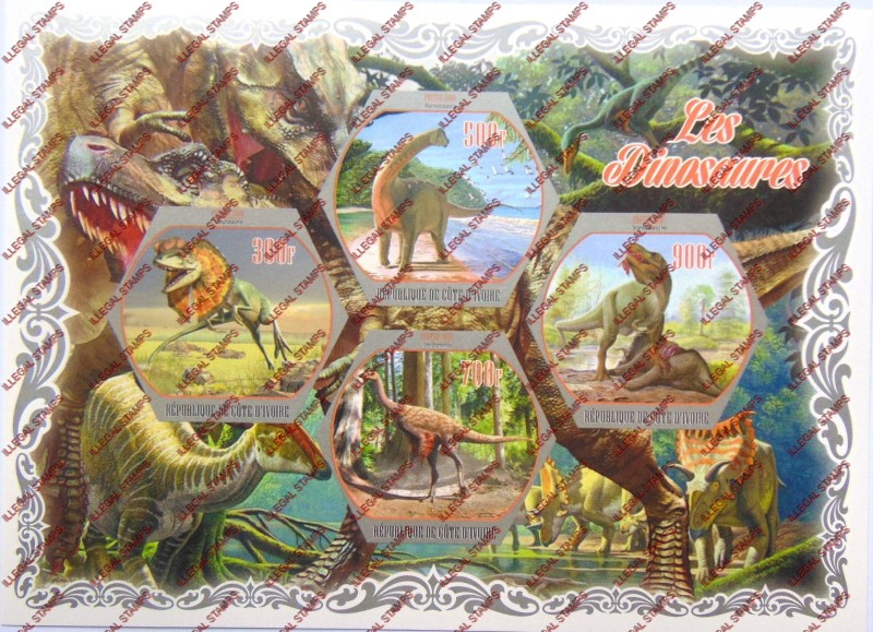 Ivory Coast 2018 Dinosaurs Illegal Stamp Souvenir Sheet of 4