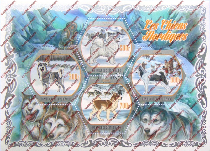 Ivory Coast 2018 Dogs Nordic Illegal Stamp Souvenir Sheet of 4