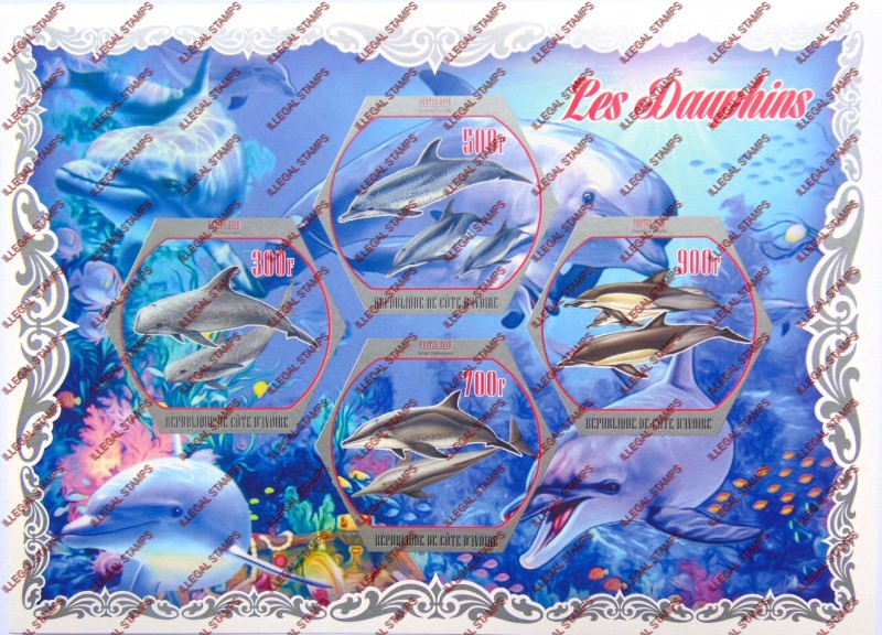 Ivory Coast 2018 Dolphins Illegal Stamp Souvenir Sheet of 4