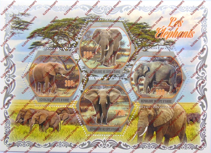 Ivory Coast 2018 Elephants Illegal Stamp Souvenir Sheet of 4