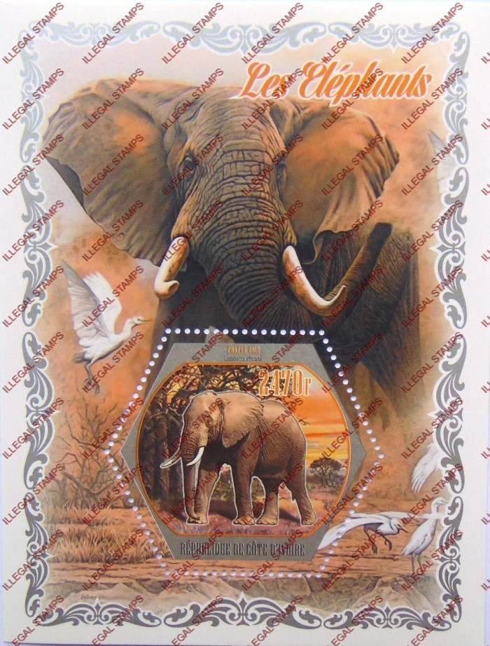 Ivory Coast 2018 Elephants Illegal Stamp Souvenir Sheet of 1