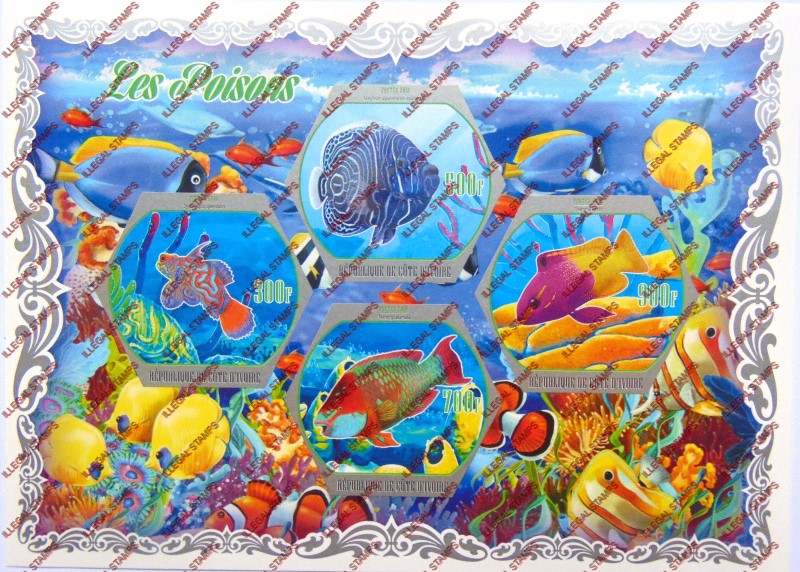 Ivory Coast 2018 Fish Illegal Stamp Souvenir Sheet of 4