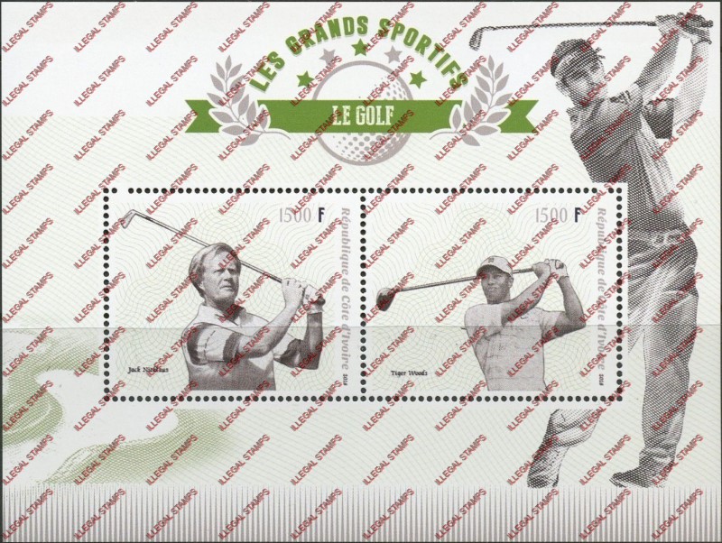 Ivory Coast 2018 Golf Illegal Stamp Souvenir Sheet of 2