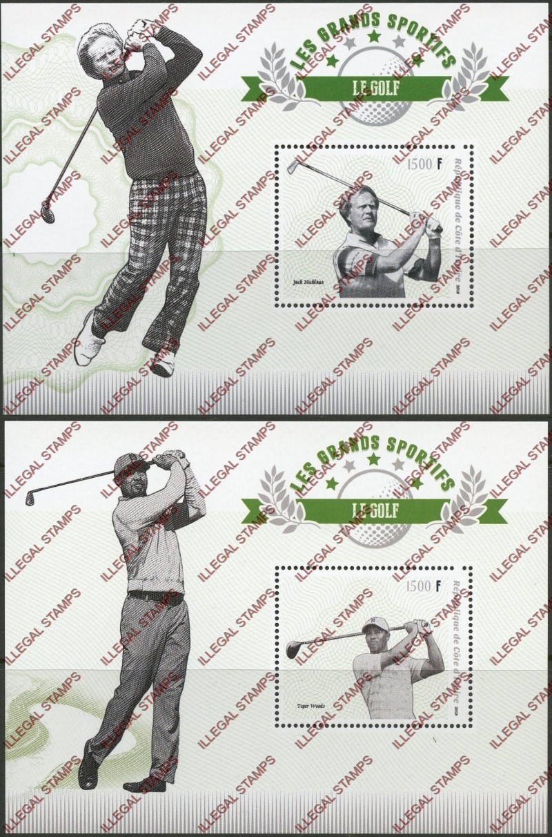Ivory Coast 2018 Golf Illegal Stamp Souvenir Sheets of 1
