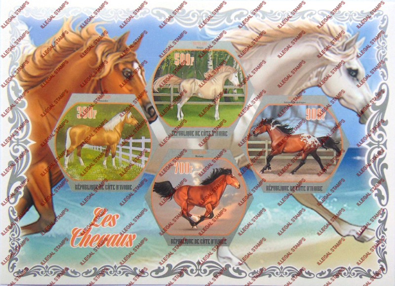 Ivory Coast 2018 Horses Illegal Stamp Souvenir Sheet of 4