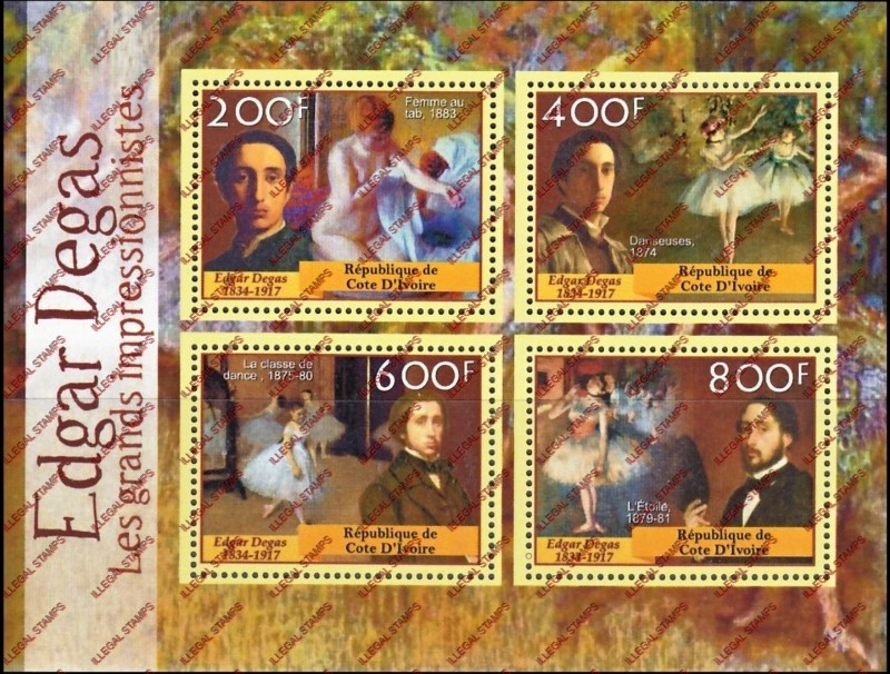 Ivory Coast 2018 Impressionists Edgar Degas Illegal Stamp Souvenir Sheet of 4