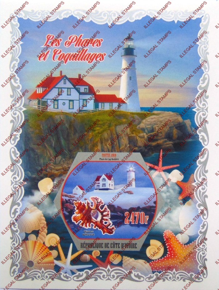 Ivory Coast 2018 Lighthouses and Shells Illegal Stamp Souvenir Sheet of 1