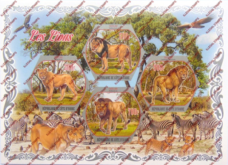 Ivory Coast 2018 Lions Illegal Stamp Souvenir Sheet of 4