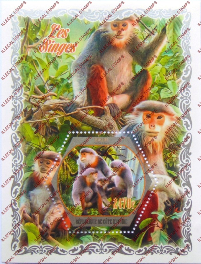 Ivory Coast 2018 Monkeys Illegal Stamp Souvenir Sheet of 1
