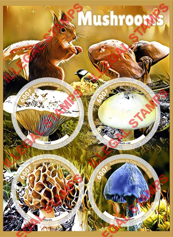 Ivory Coast 2018 Mushrooms (Different Russian Made Counterfeits) Illegal Stamp Souvenir Sheet of 4