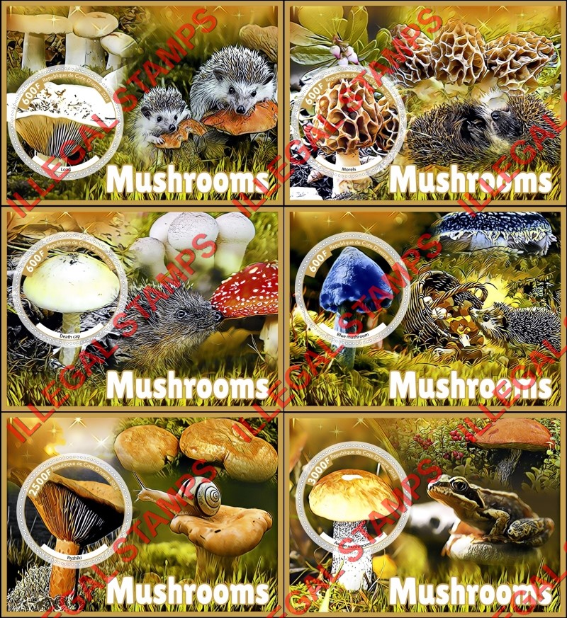 Ivory Coast 2018 Mushrooms (Different Russian Made Counterfeits) Illegal Stamp Souvenir Sheets of 1