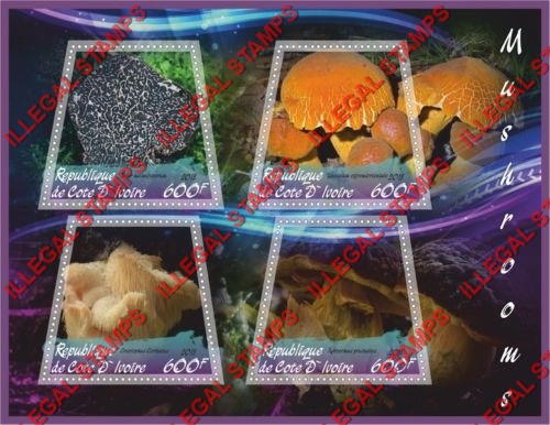 Ivory Coast 2018 Mushrooms (Russian Made Counterfeits) Illegal Stamp Souvenir Sheet of 4