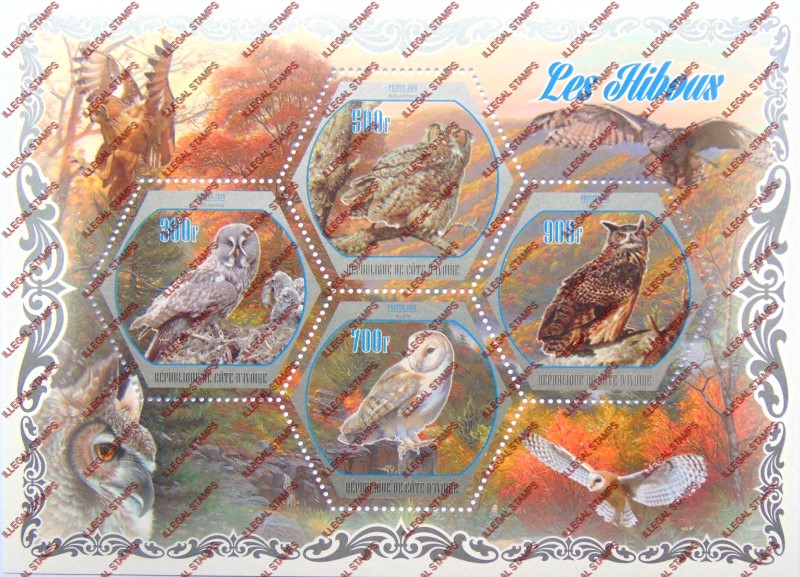 Ivory Coast 2018 Owls Illegal Stamp Souvenir Sheet of 4