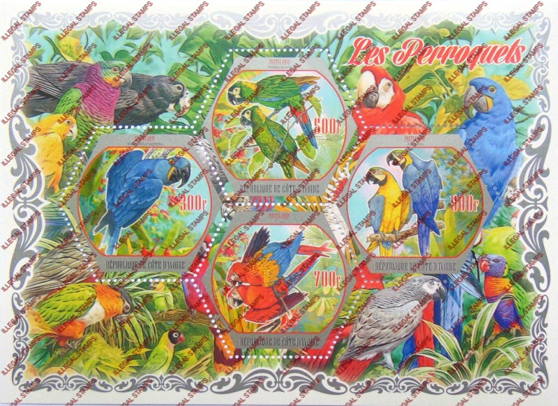 Ivory Coast 2018 Parrots Illegal Stamp Souvenir Sheet of 4