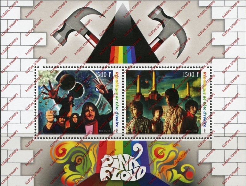 Ivory Coast 2018 Pink Floyd Illegal Stamp Souvenir Sheet of 2