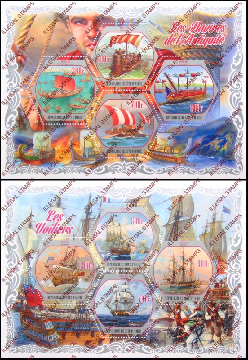 Ivory Coast 2018 Sailing Ships Illegal Stamp Souvenir Sheets of 4
