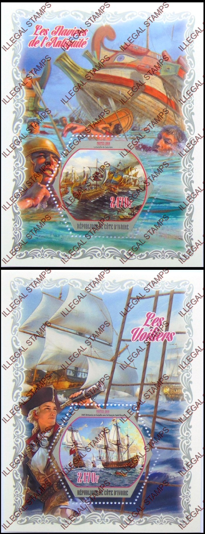 Ivory Coast 2018 Sailing Ships Illegal Stamp Souvenir Sheets of 1