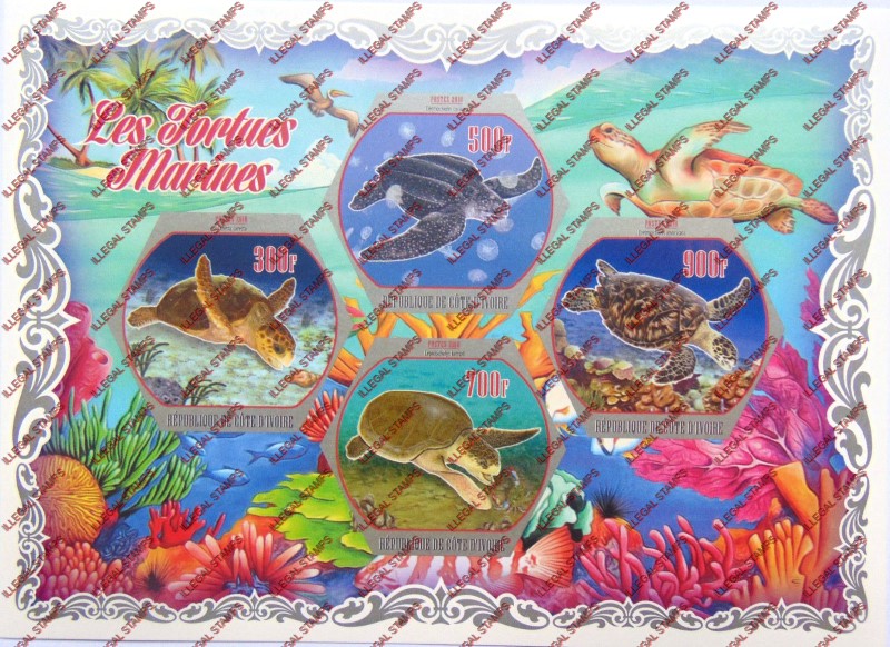 Ivory Coast 2018 Sea Turtles Illegal Stamp Souvenir Sheet of 4