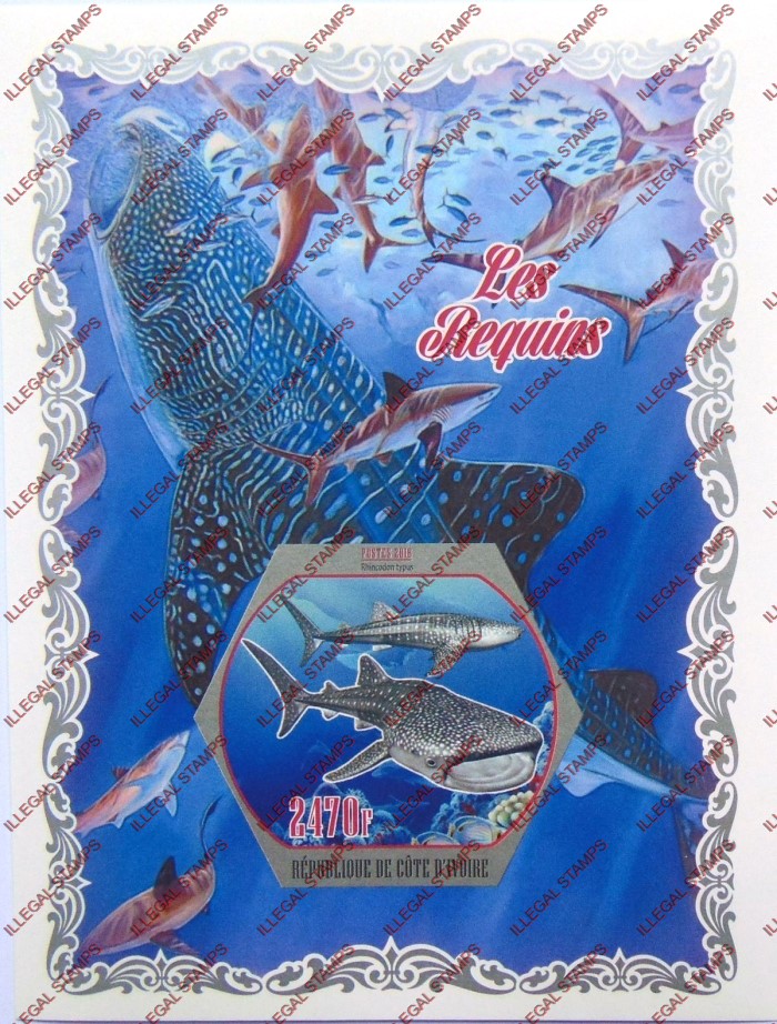 Ivory Coast 2018 Sharks Illegal Stamp Souvenir Sheet of 1