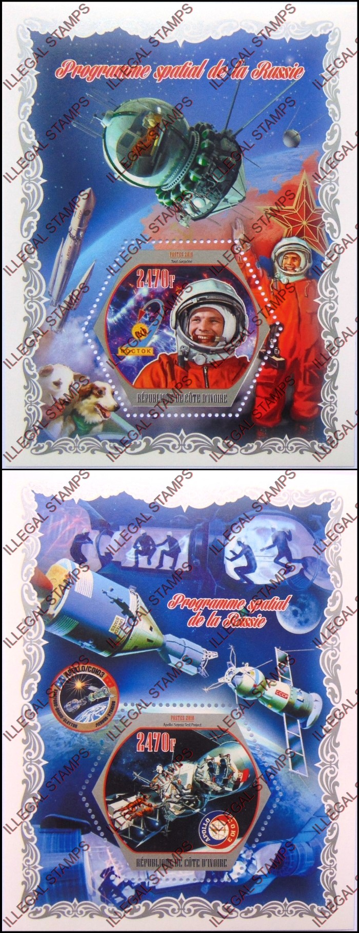 Ivory Coast 2018 Space Russia Illegal Stamp Souvenir Sheets of 1