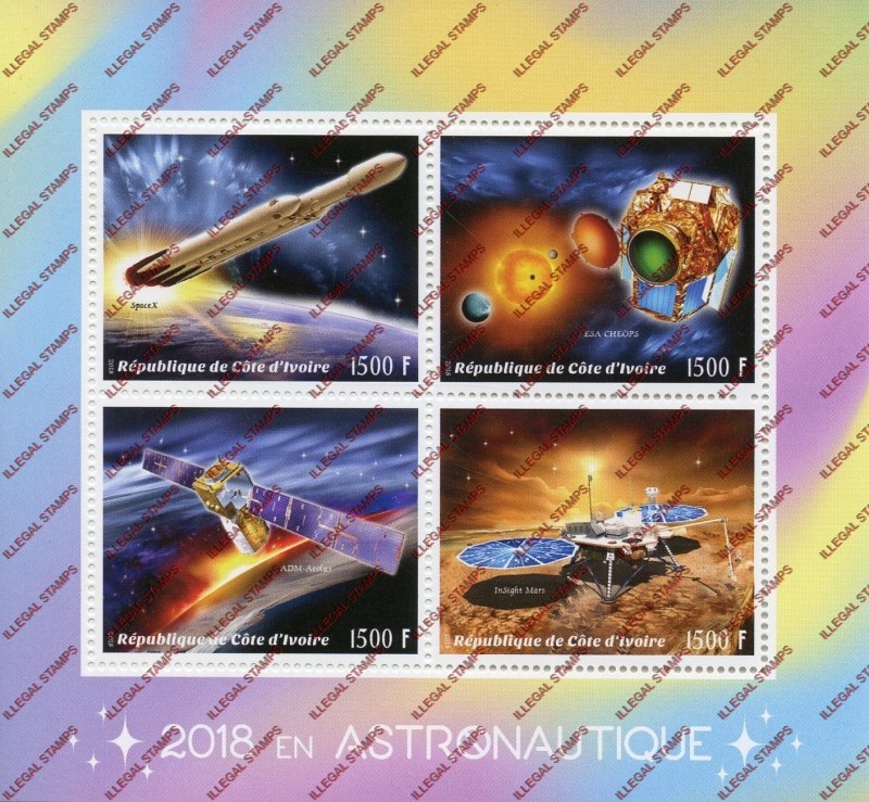Ivory Coast 2018 Space Illegal Stamp Souvenir Sheet of 4