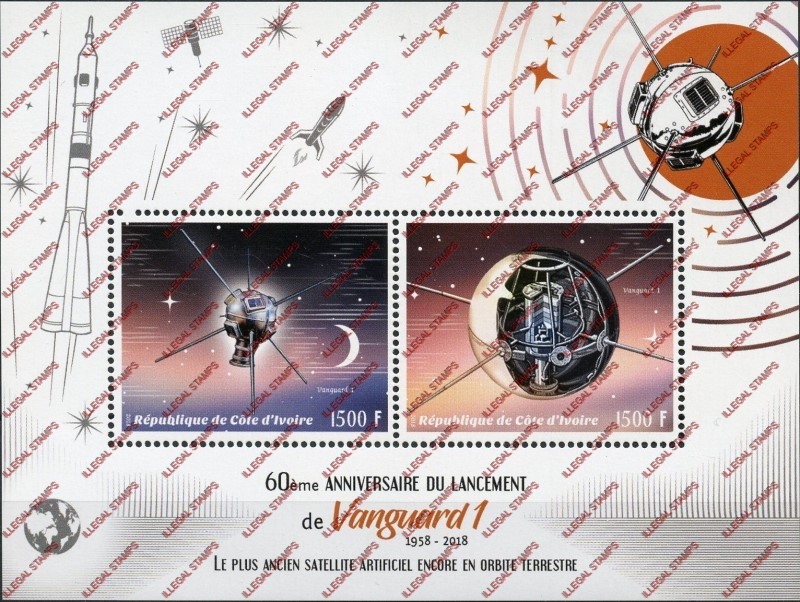 Ivory Coast 2018 Space Vanguard 1 Illegal Stamp Souvenir Sheet of 2