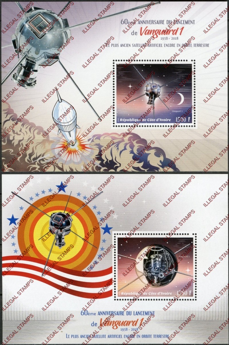Ivory Coast 2018 Space Vanguard 1 Illegal Stamp Souvenir Sheets of 1