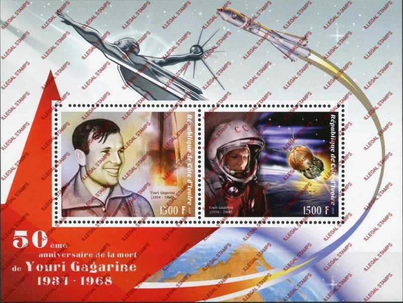 Ivory Coast 2018 Space Youri Gagarine Illegal Stamp Souvenir Sheet of 2