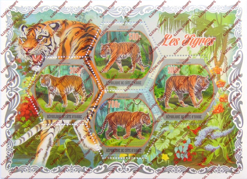 Ivory Coast 2018 Tigers Illegal Stamp Souvenir Sheet of 4