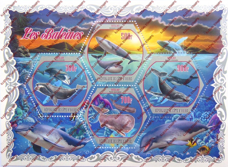 Ivory Coast 2018 Whales Illegal Stamp Souvenir Sheet of 4