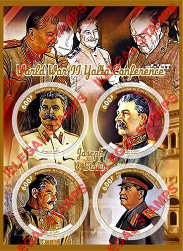 Ivory Coast 2018 World War 2 Yalta Conference Joseph V. Stalin Illegal Stamp Souvenir Sheet of 4