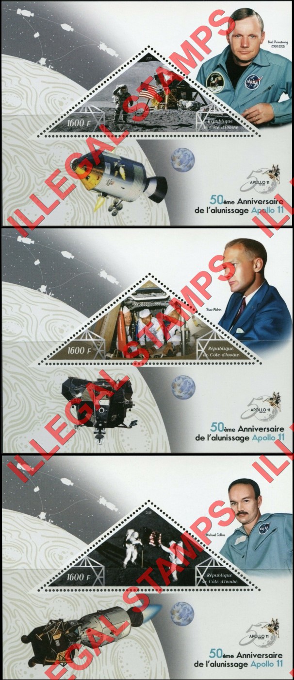 Ivory Coast 2019 Apollo 11 Moonlanding Illegal Stamp Souvenir Sheets of 1