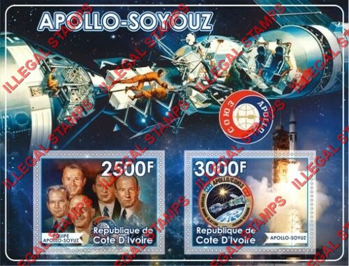 Ivory Coast 2019 Apollo Soyuz Illegal Stamp Souvenir Sheet of 2