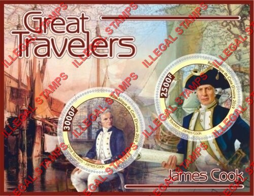 Ivory Coast 2019 Great Travelers Captain James Cook Illegal Stamp Souvenir Sheet of 2
