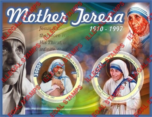 Ivory Coast 2019 Mother Teresa Illegal Stamp Souvenir Sheet of 2