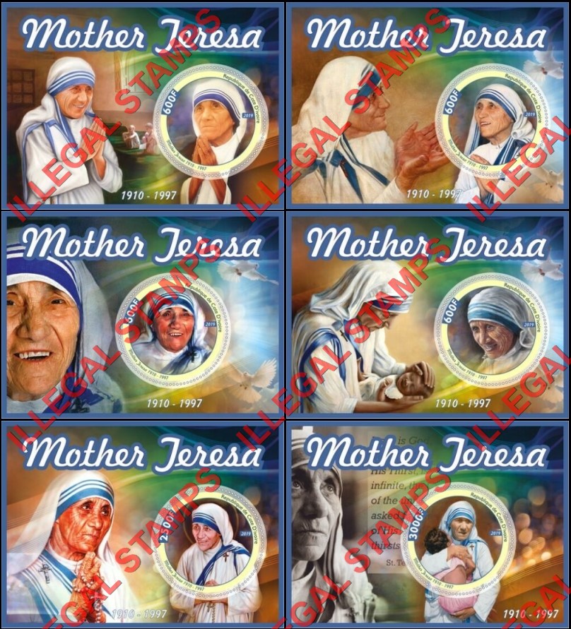 Ivory Coast 2019 Mother Teresa Illegal Stamp Souvenir Sheets of 1