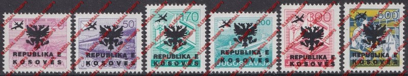 Kosovo 1993 Inscribed Kosoves Counterfeit Overprints with fake Airmail Overprint on Yugoslavia Definitive Stamps made Between 1974 to 1990
