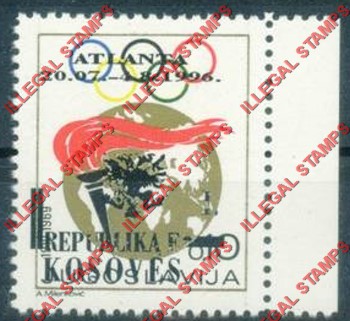 Kosovo 1996 Counterfeit Overprints on Yugoslavia Olympic Committee Tax Stamp made in 1969