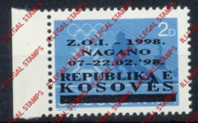 Kosovo 1998 Counterfeit Overprints on Yugoslavia Olympiad Sarajevo 1984 Stamp made in 1983