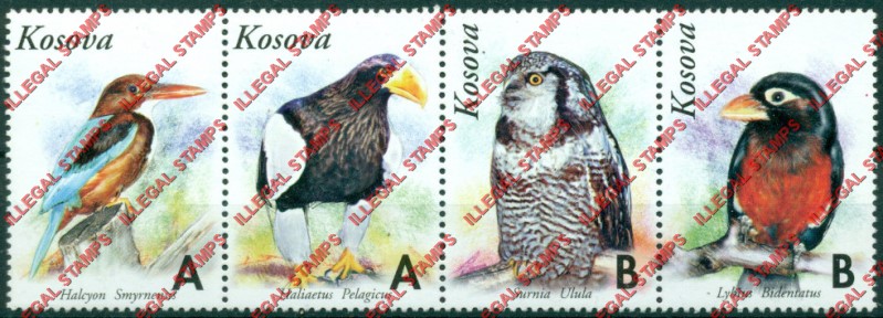 Kosovo 1999 Inscribed Kosova Birds Counterfeit Illegal Stamp Strip of 4