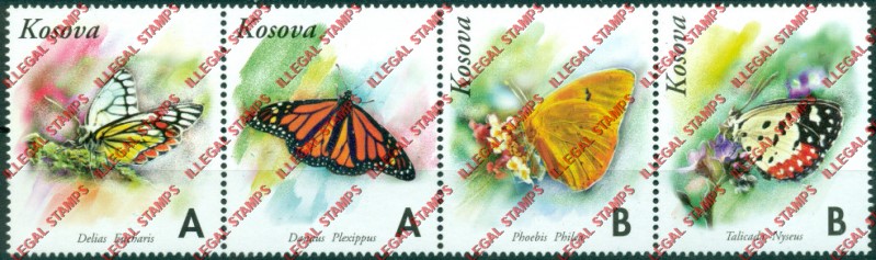 Kosovo 1999 Inscribed Kosova Butterflies Counterfeit Illegal Stamp Strip of 4